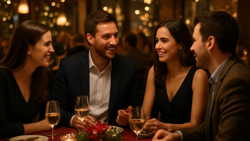 Gruppo di adulti in contesto conviviale per Capodanno