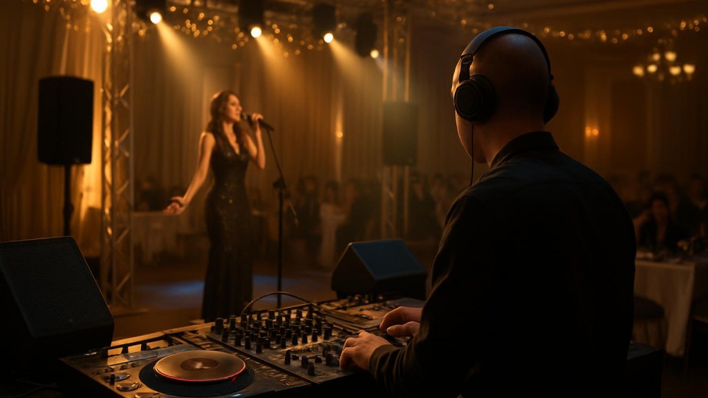 DJ o cantante in una sala eventi per Capodanno